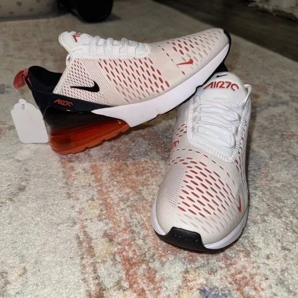 Women’s Nike Air Max 270 White and Orange with Black Accents - Picture 1 of 8